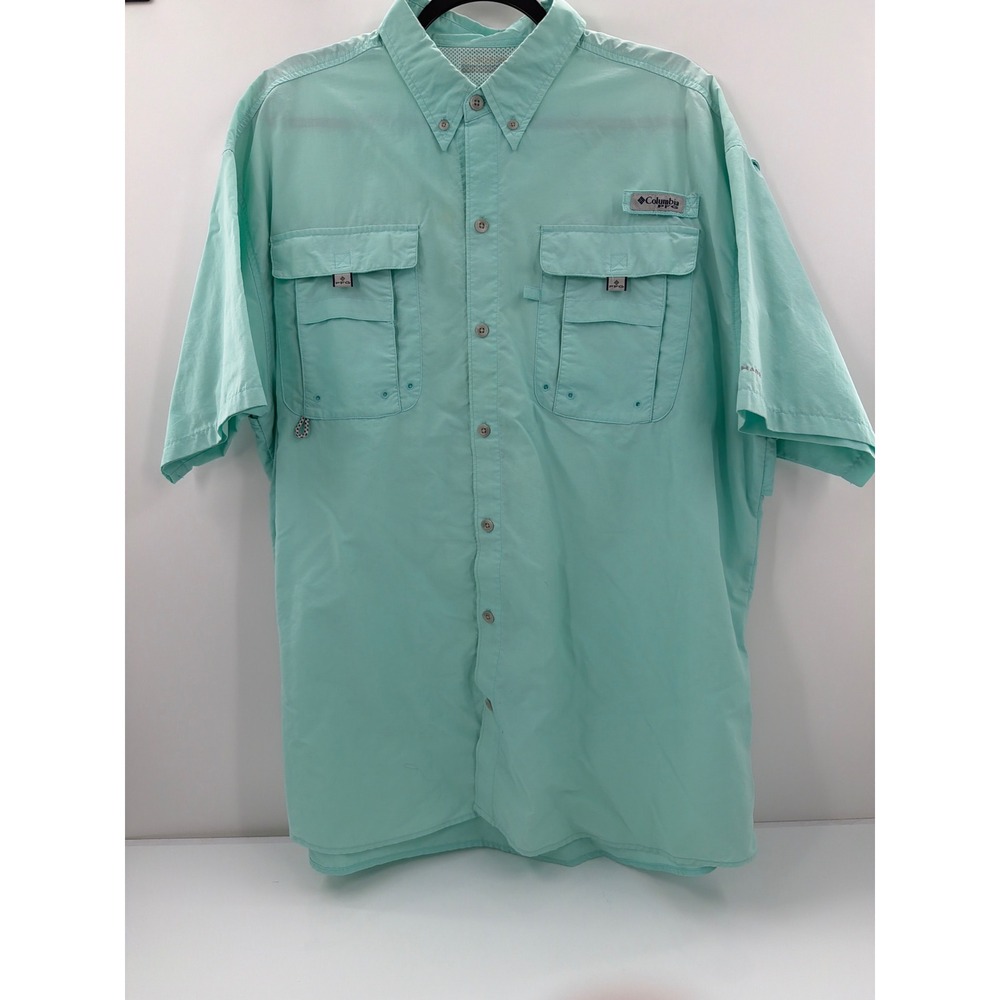 Columbia PFG Bahama II Short Sleeve Fishing‎ Shirt Mint Green Mens XL UPF 30